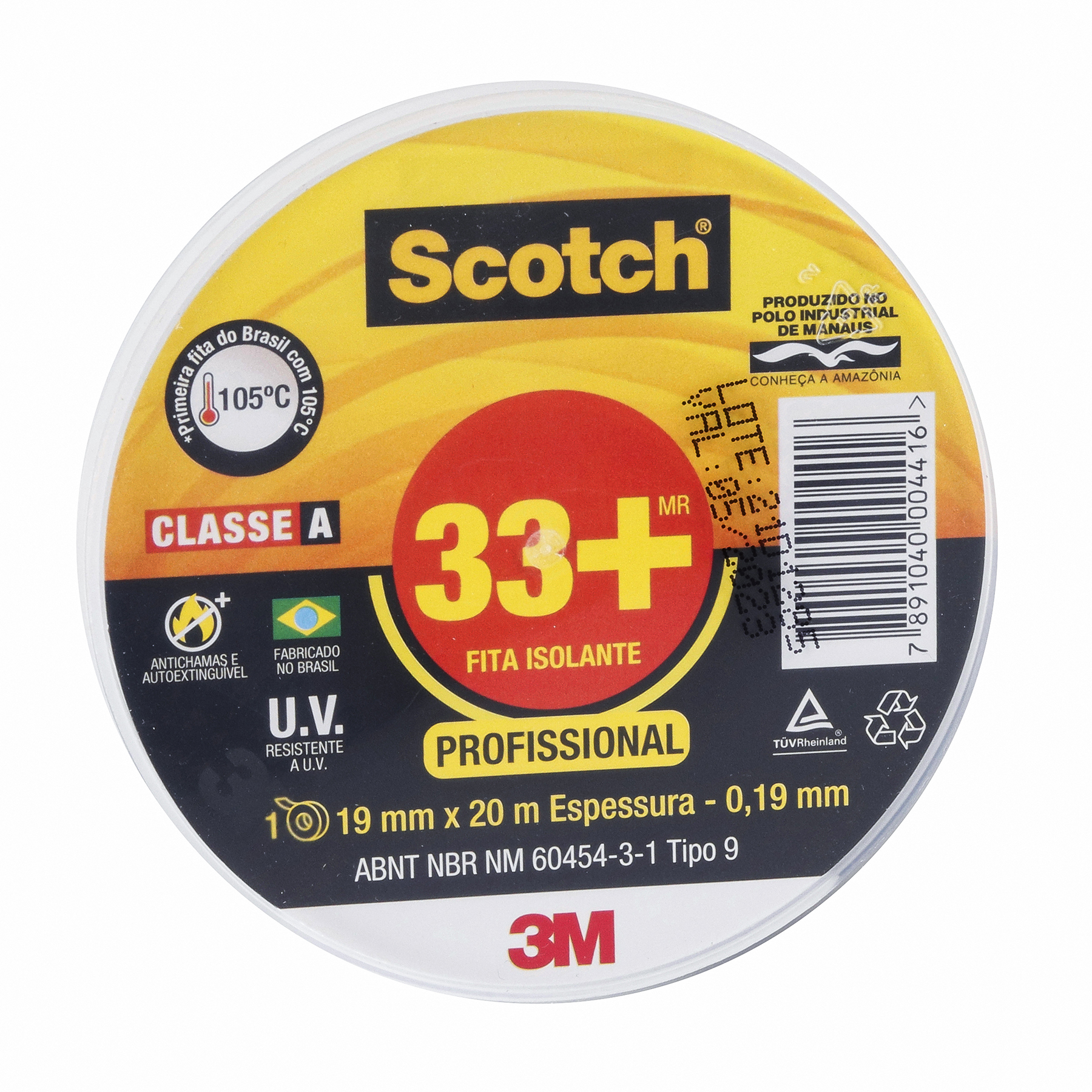 Fita Isolante Preta Classe A 19mm x 20m x 0,19mm (3M Scotch 33+)